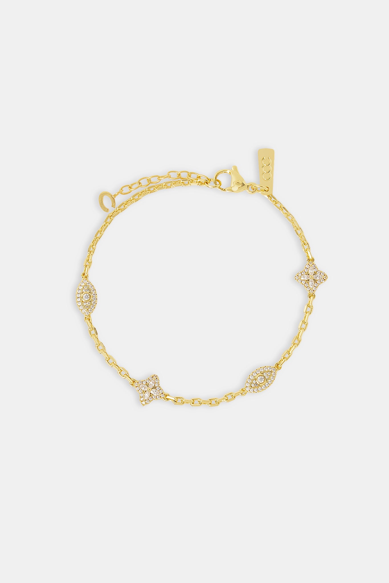 Rolo-Armband mit klarem CZ-Baguette-Motiv – 8 mm – Gold